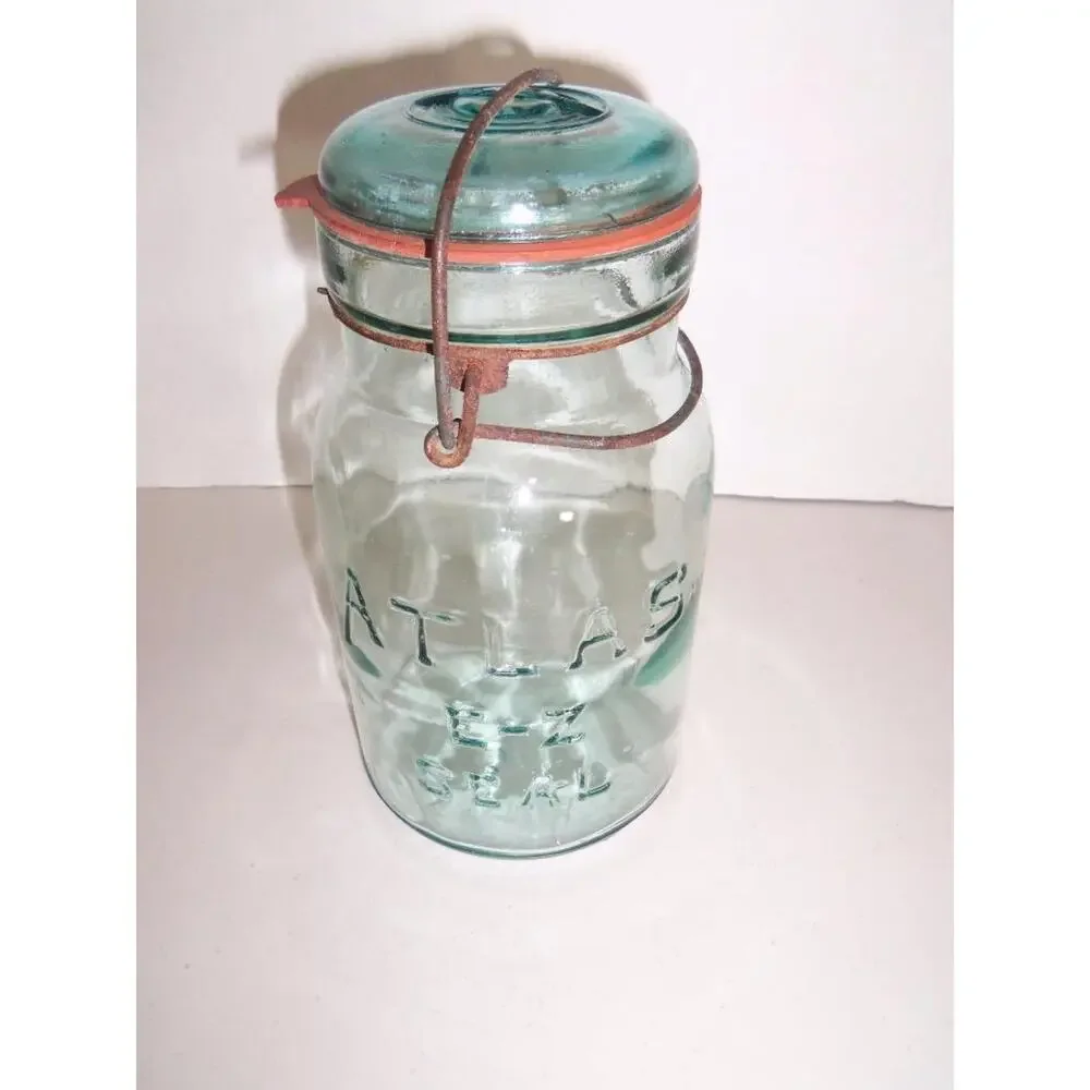 2 Atlas E-Z Seal Canning Mason Jars Blue Quart -061734